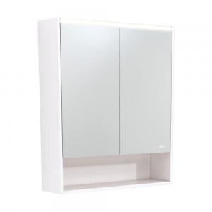 Fie LED Mirror Cabinet with Display Shelf & Gloss White Side Panels 750